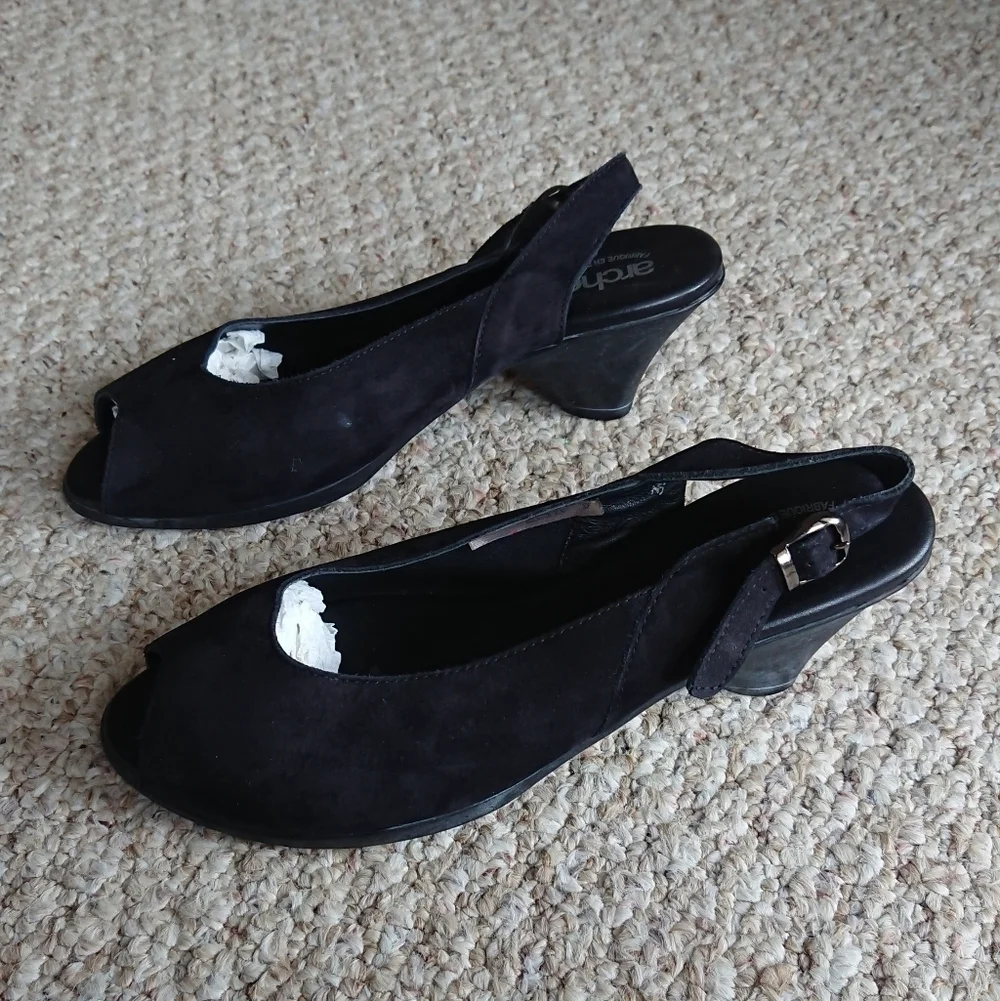 Arche Black Leather Slingback Sandals size 8